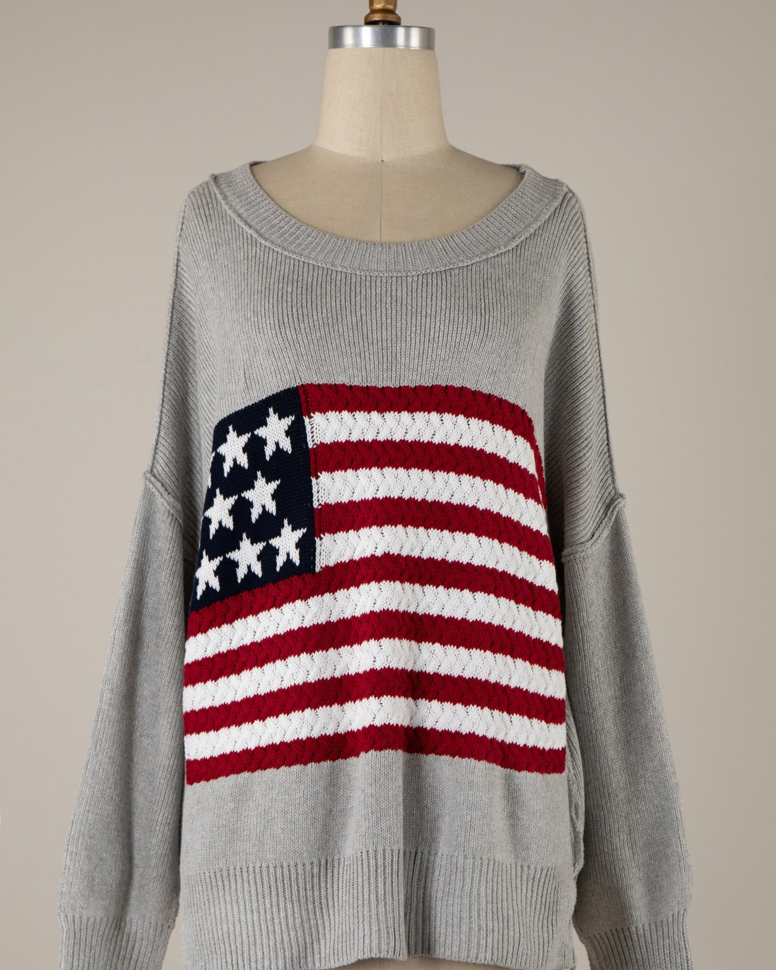 American Flag Knit Sweater in Grey | Yeah Gurl Boutique