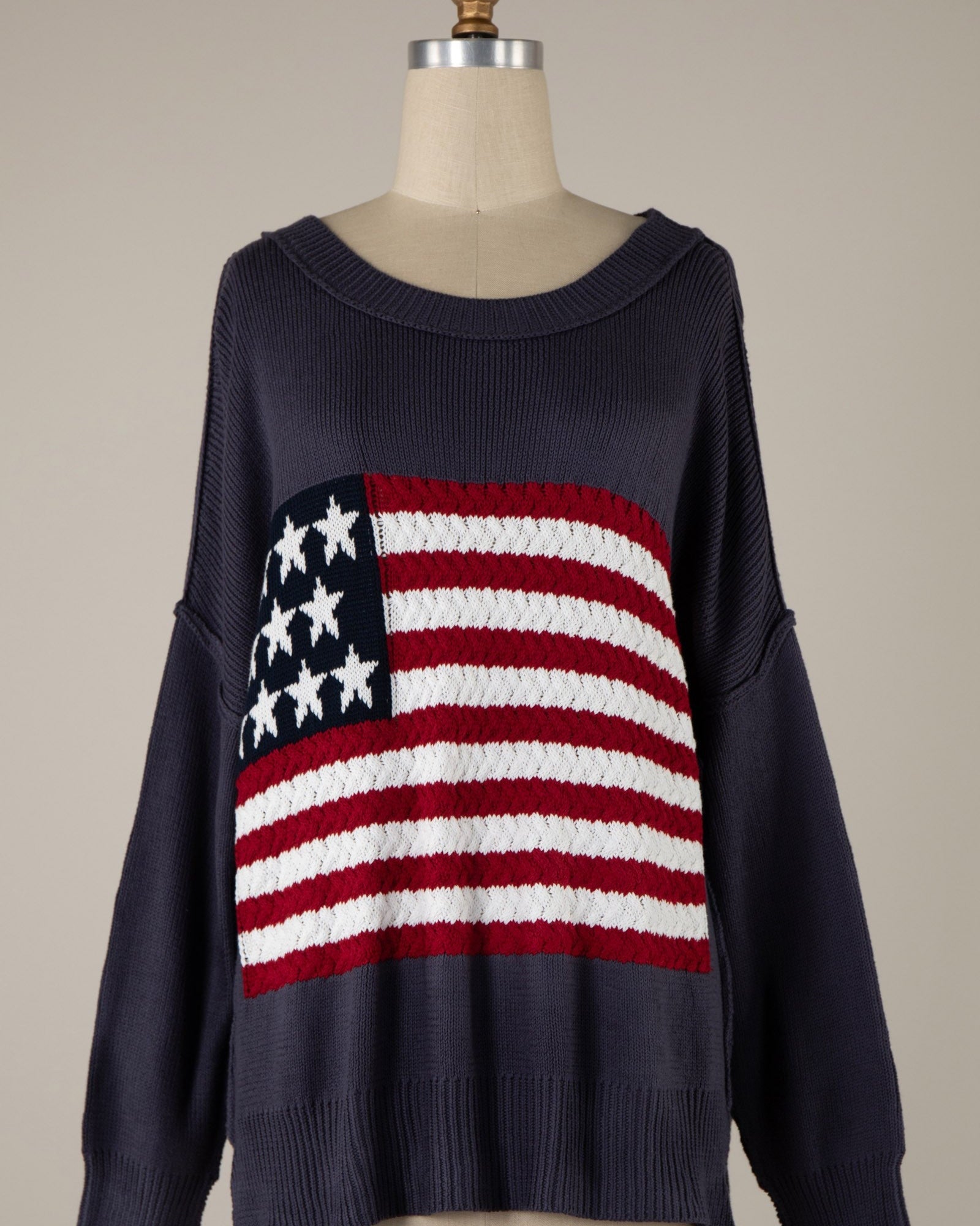 American Flag Knit Sweater in Navy | Yeah Gurl Boutique