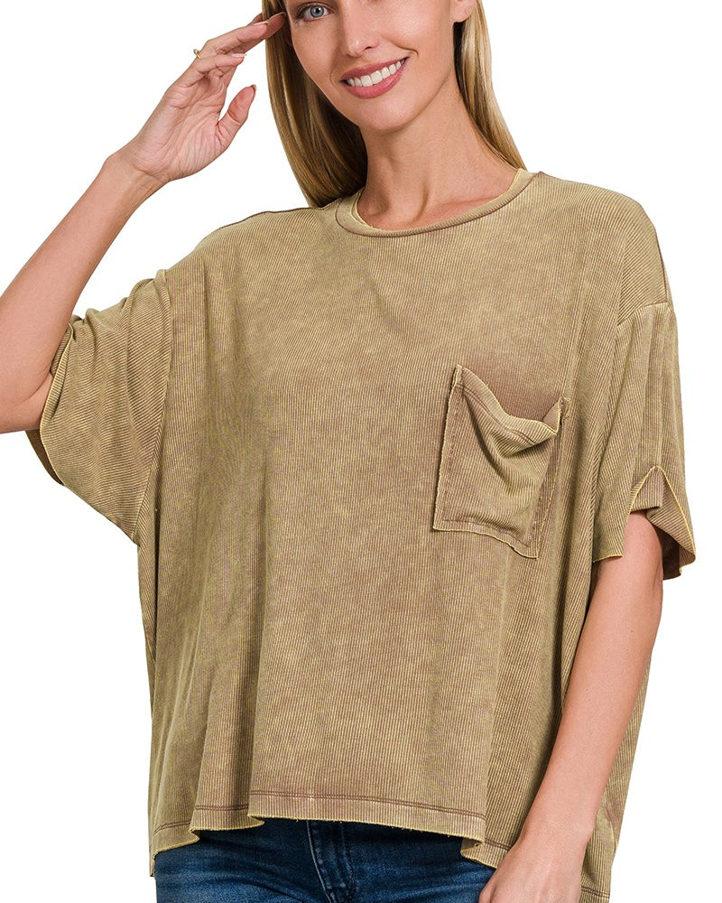 Washed Ribbed Cuff Top