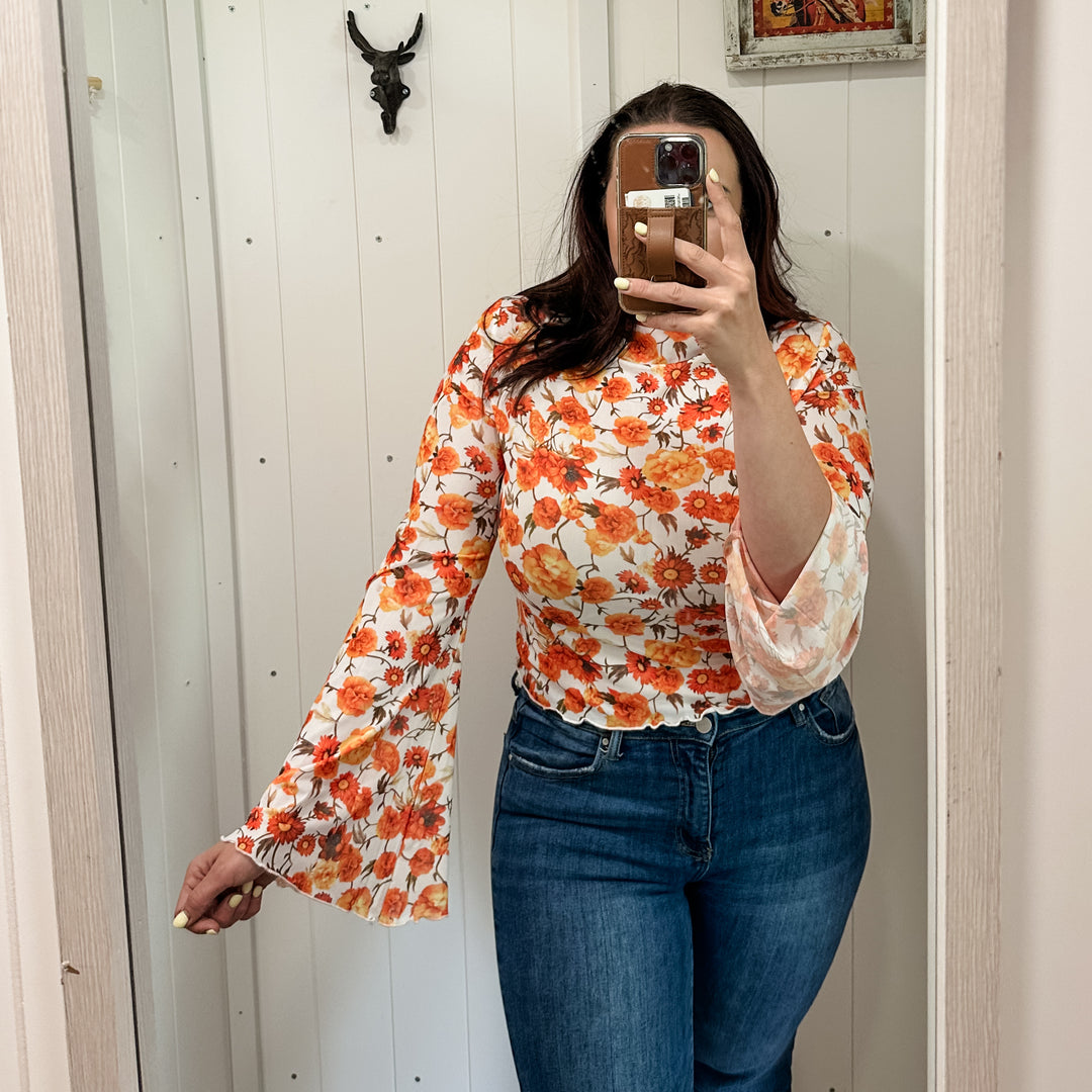 Sunset Bloom Bell Sleeve Blouse