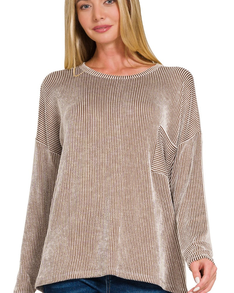 Ribbed Striped Oversized Long Sleeve Top