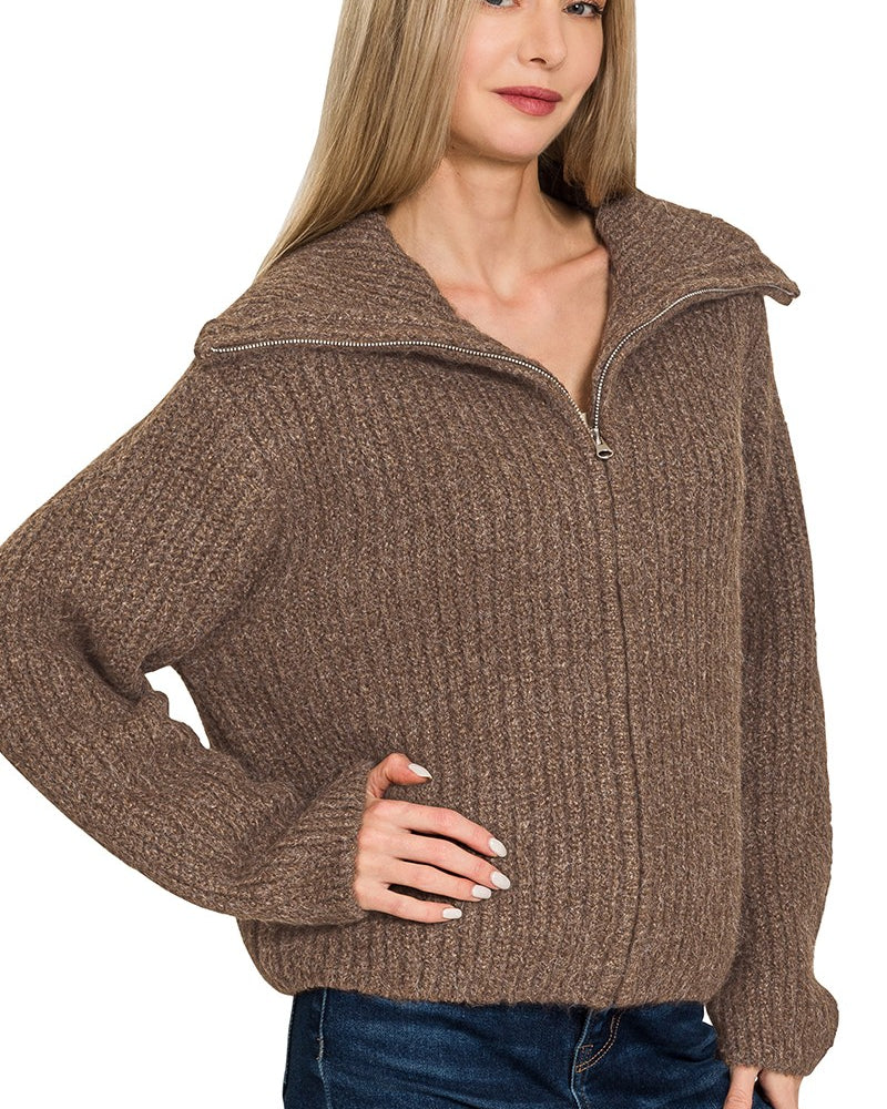 High-Neck Full Size Sweater