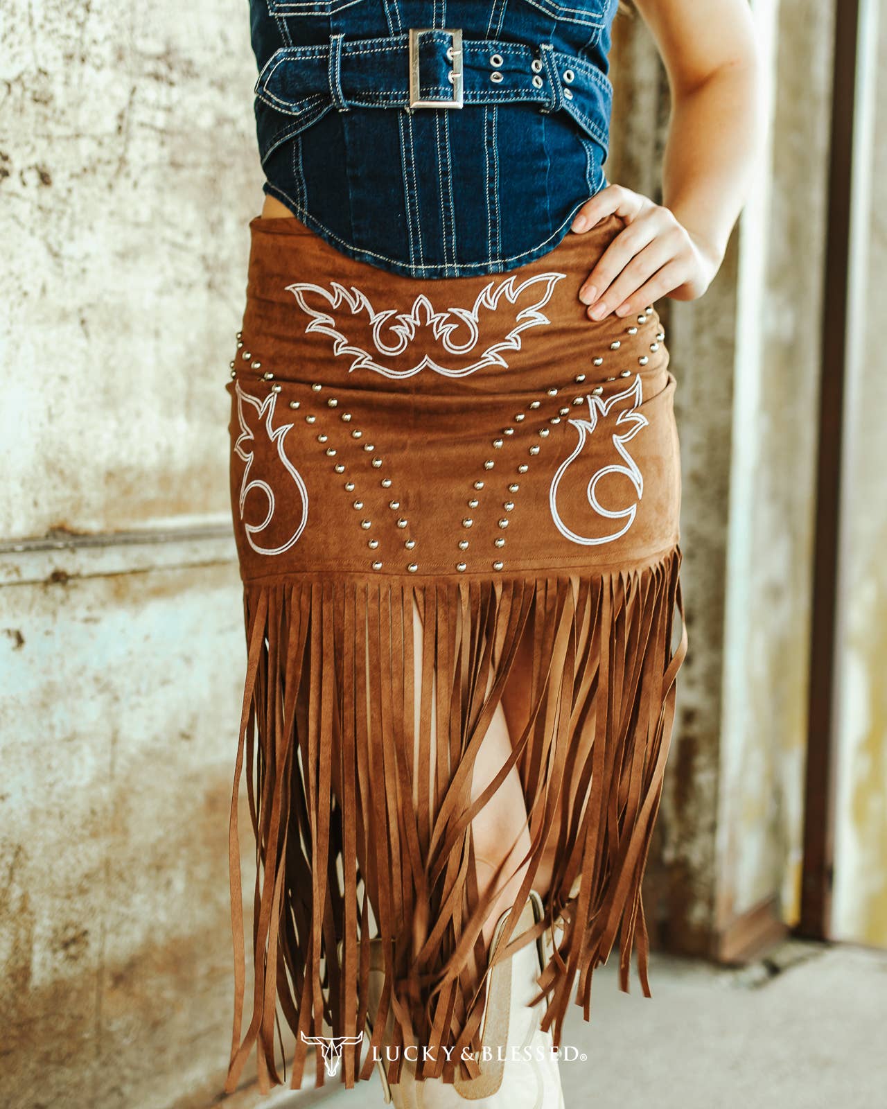 Outlaw Boot Stitch & Stud Skirt