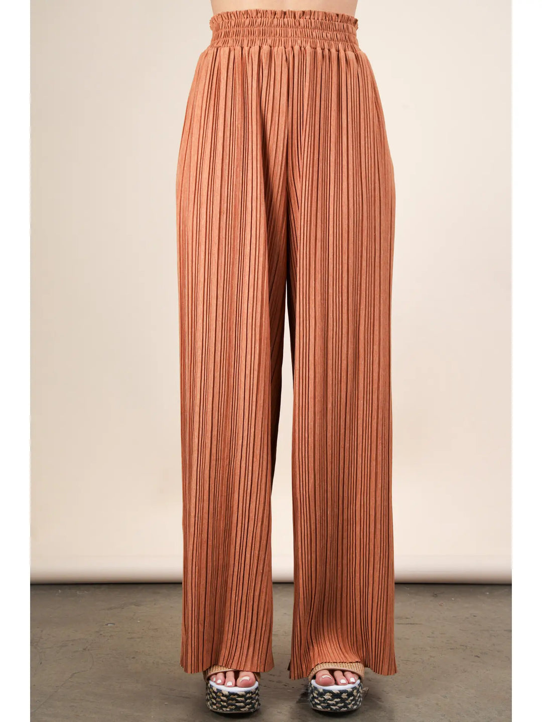 Wide Leg Pleated Pant | Camel
