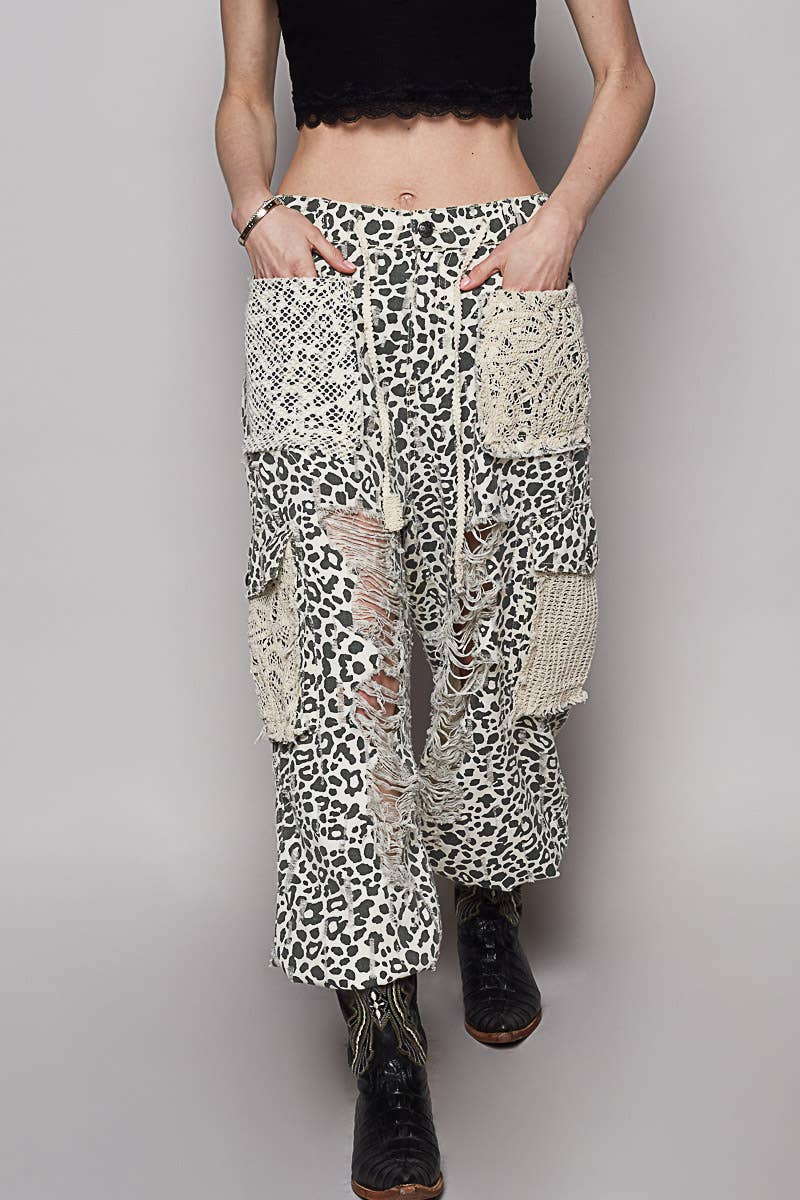 Vintage Wash Crochet Patch Joggers