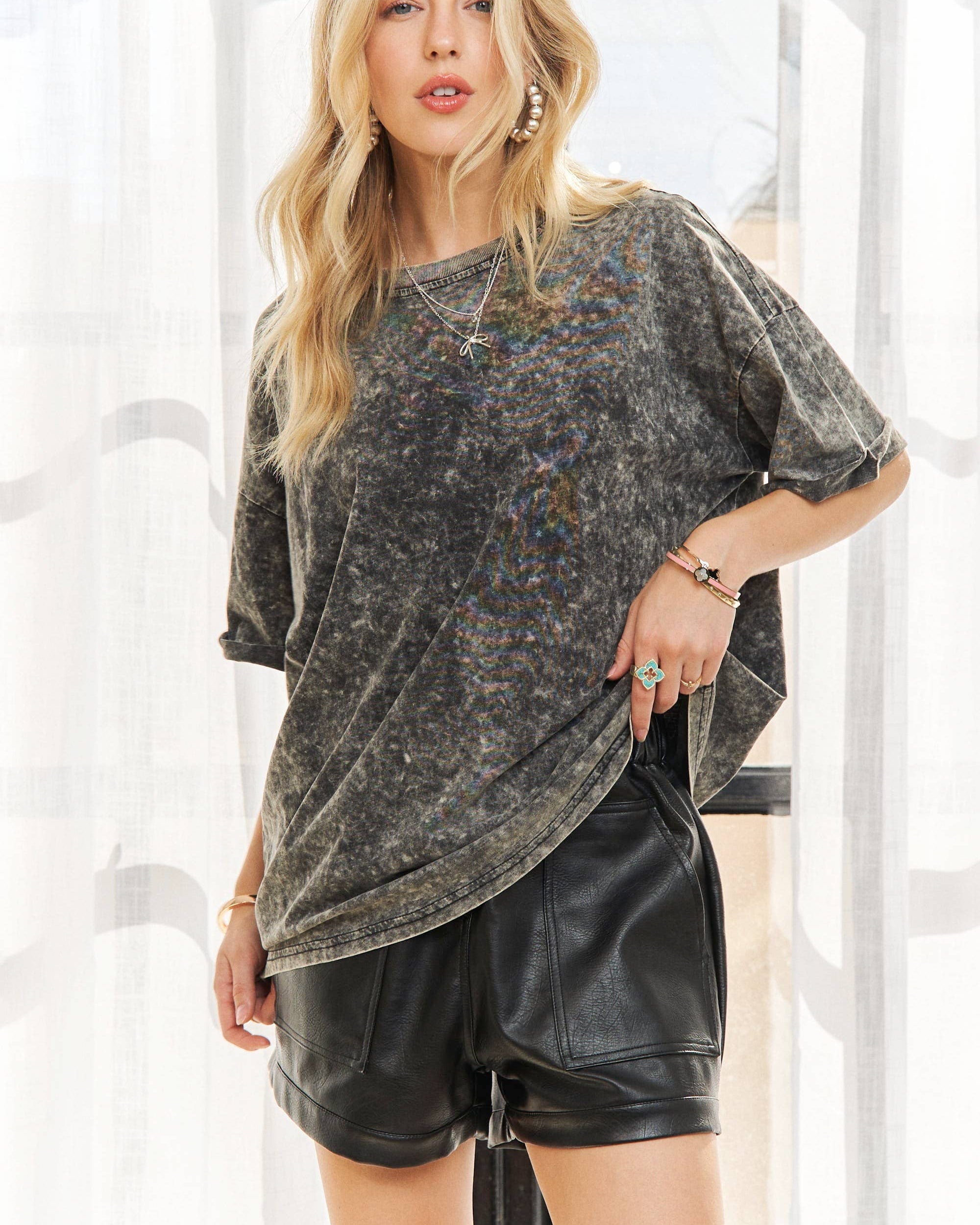 Washed Short Sleeve Tunic Top