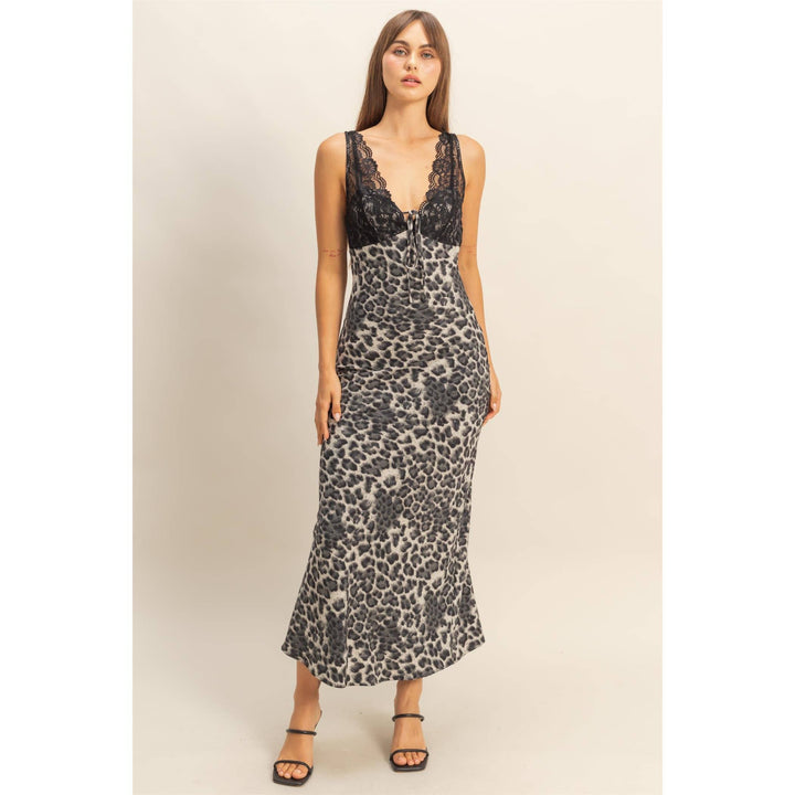 Lace-Trimmed Leopard Print Slip Dress