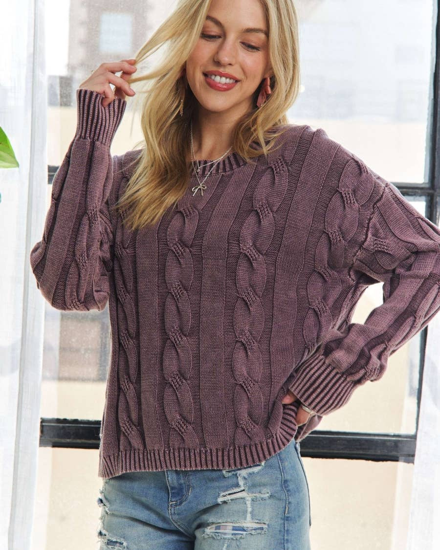 Mineral Wash Cable Knit Sweater