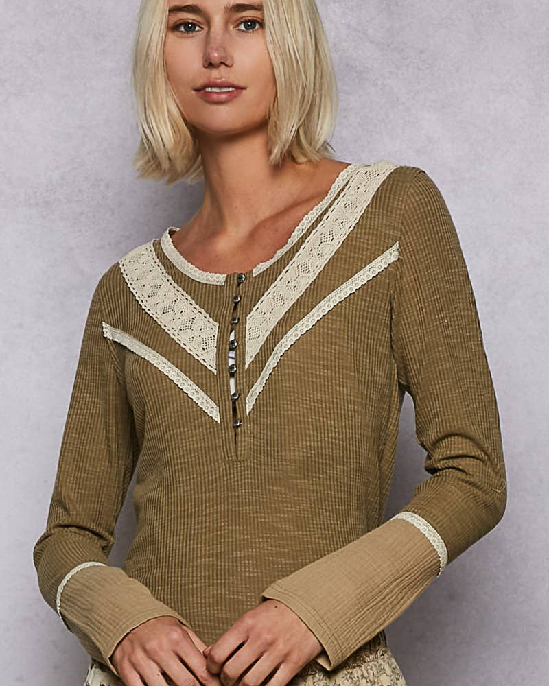 Double Gauze Long Sleeve Rib Top