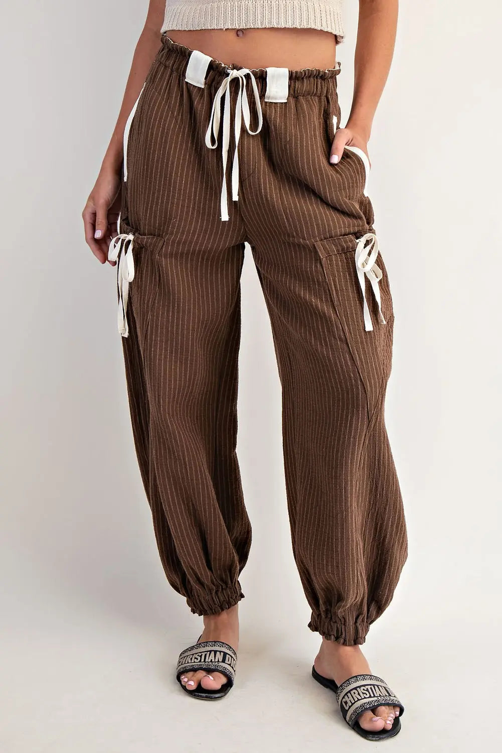 Striped Drawstring Jogger Pants | Chocolate