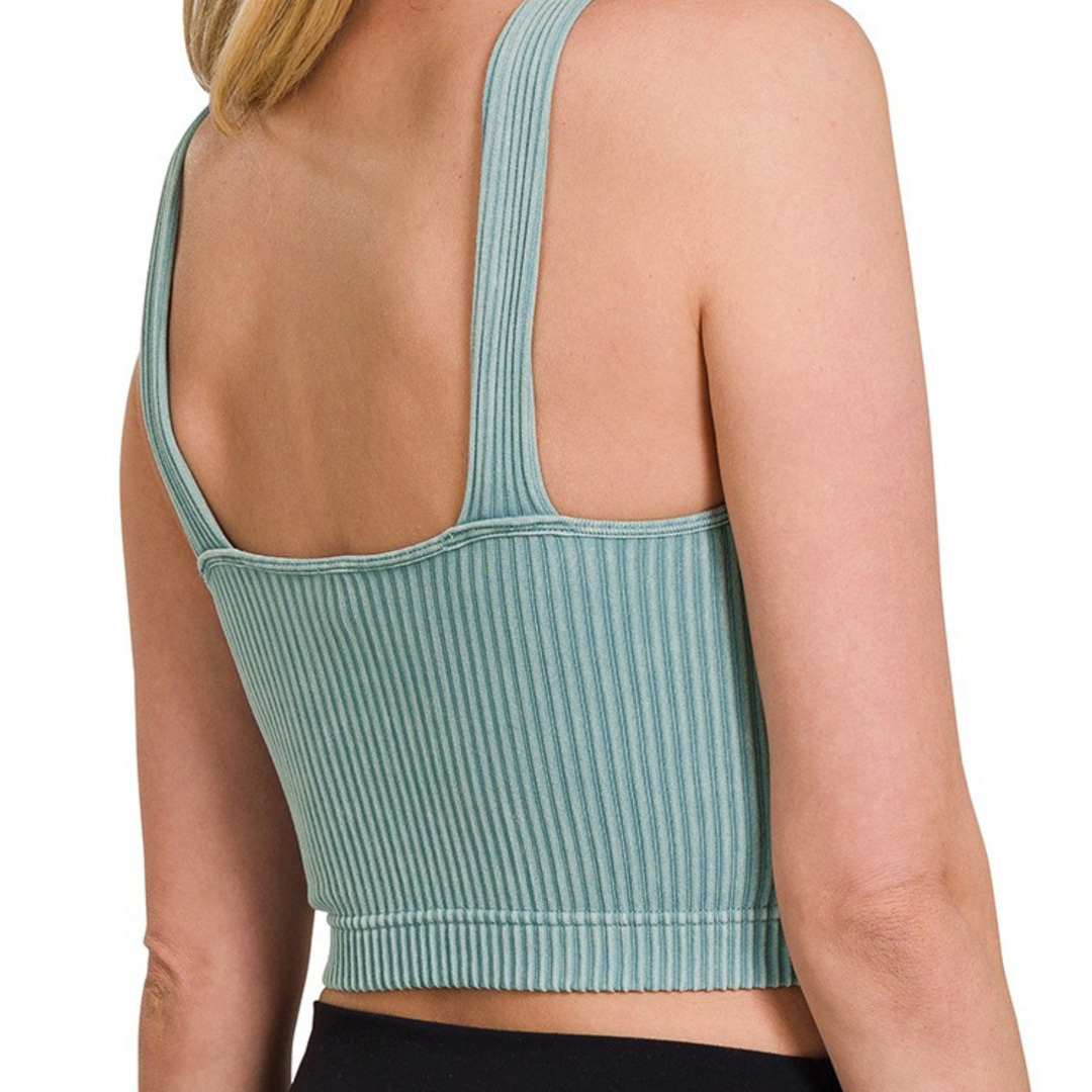 Oakley Ribbed Cropped Top | Blue Grey