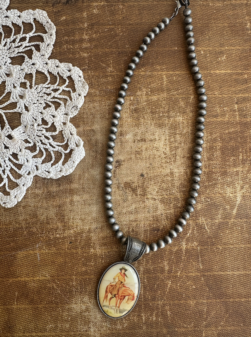 Vintage Cowgirl Oval Pendant Necklace