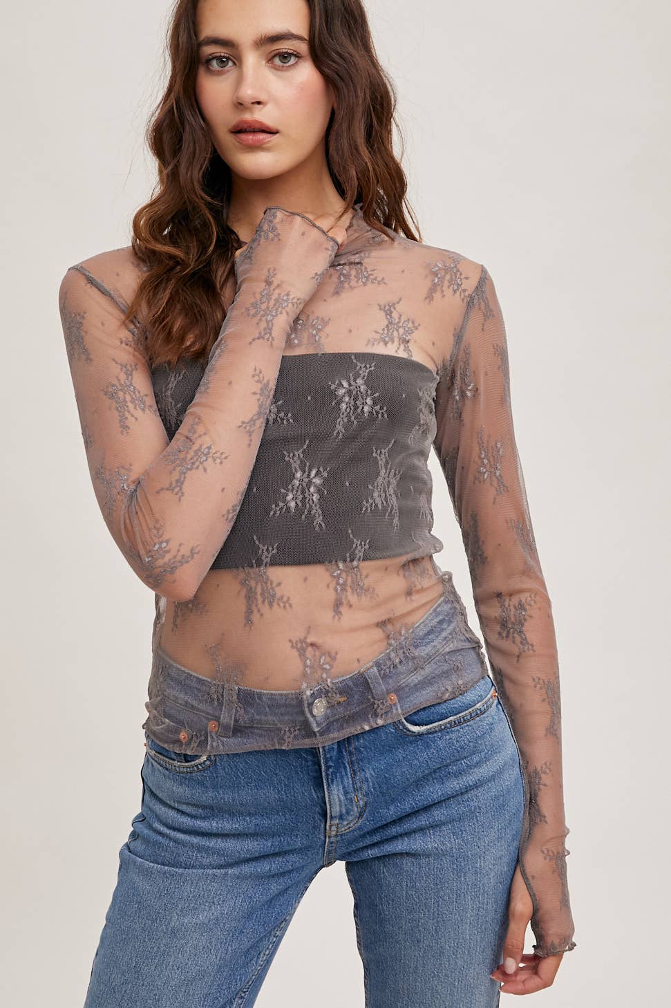 Eden Floral Mesh Top | Mauve