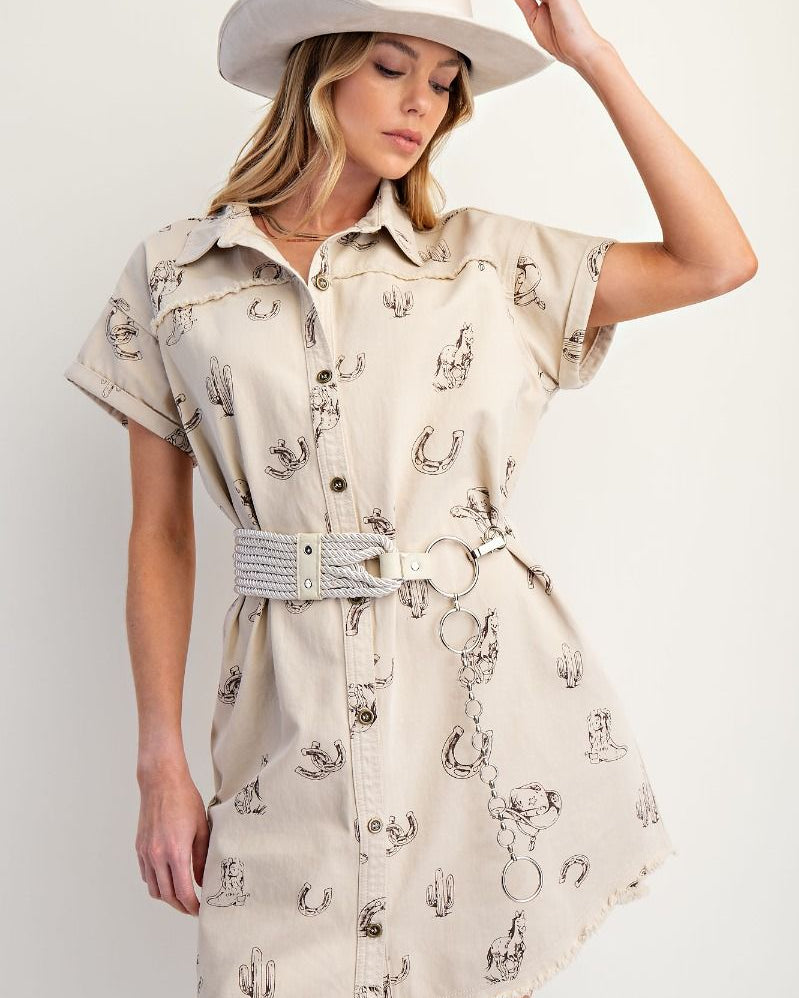Western Washed Twill Shirt Dress