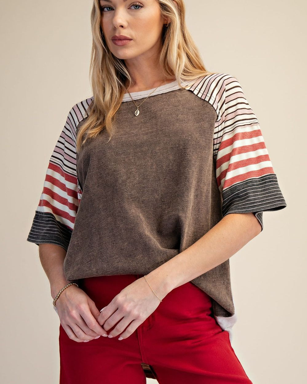 Stripe Mix Washed Cotton Top