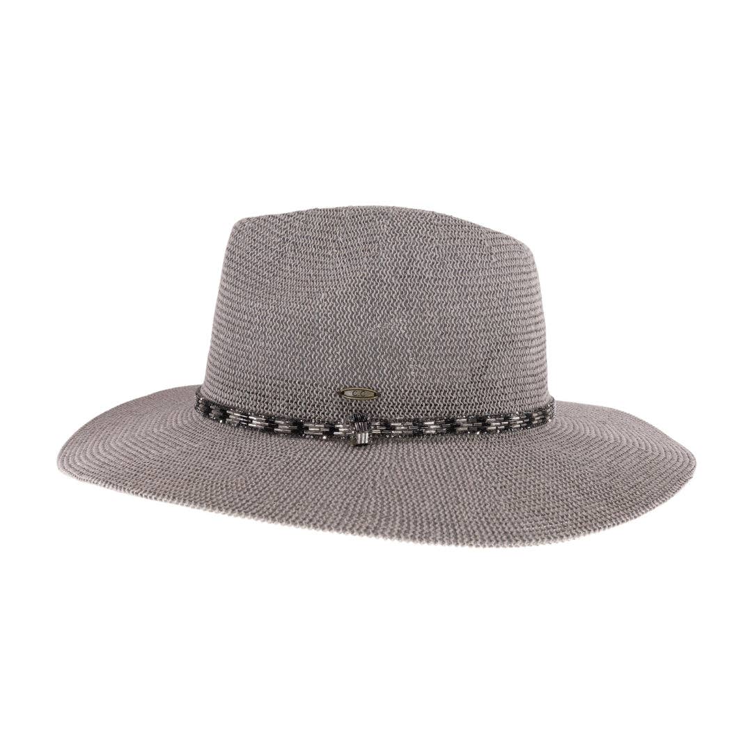 Knit Rhinestone Panama Hat | Light Grey