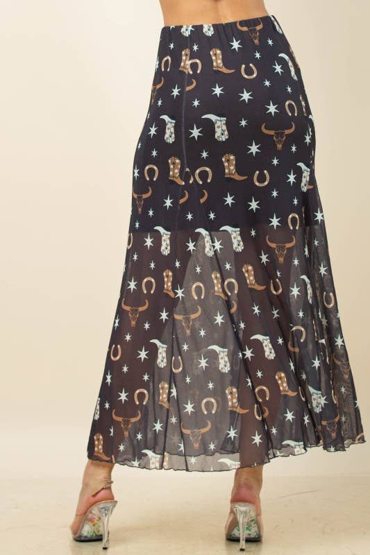 Demi Western Elements Maxi Mesh Skirt