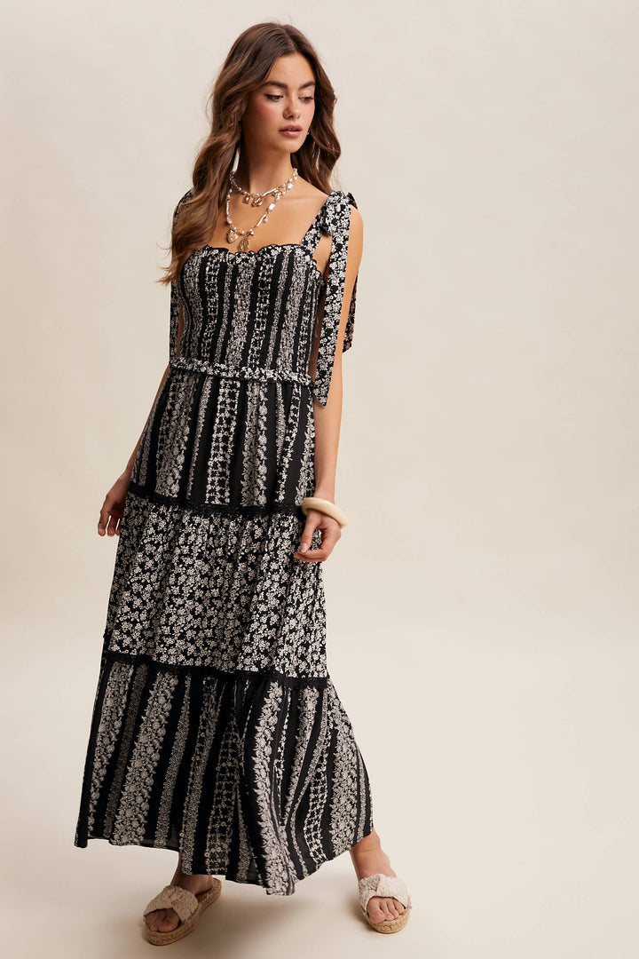 Floral Patchwork Smocked Maxi Dress