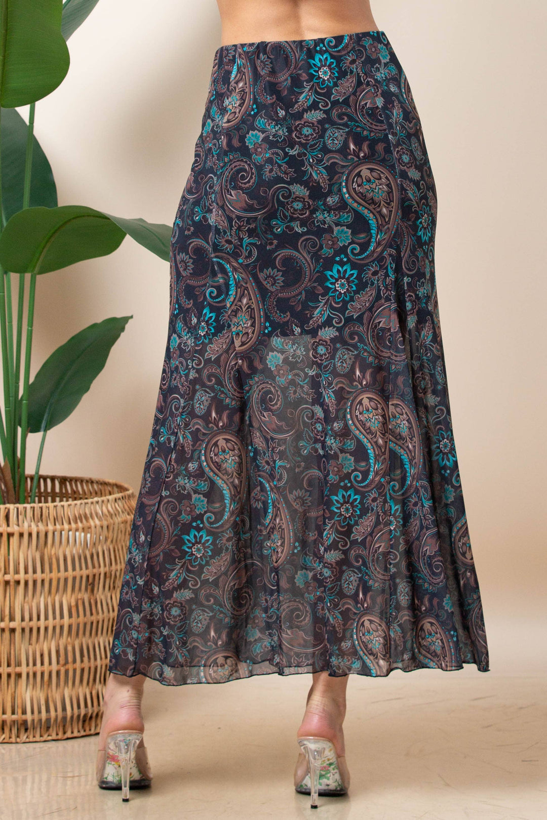 Madison Paisley Print Mesh Skirt