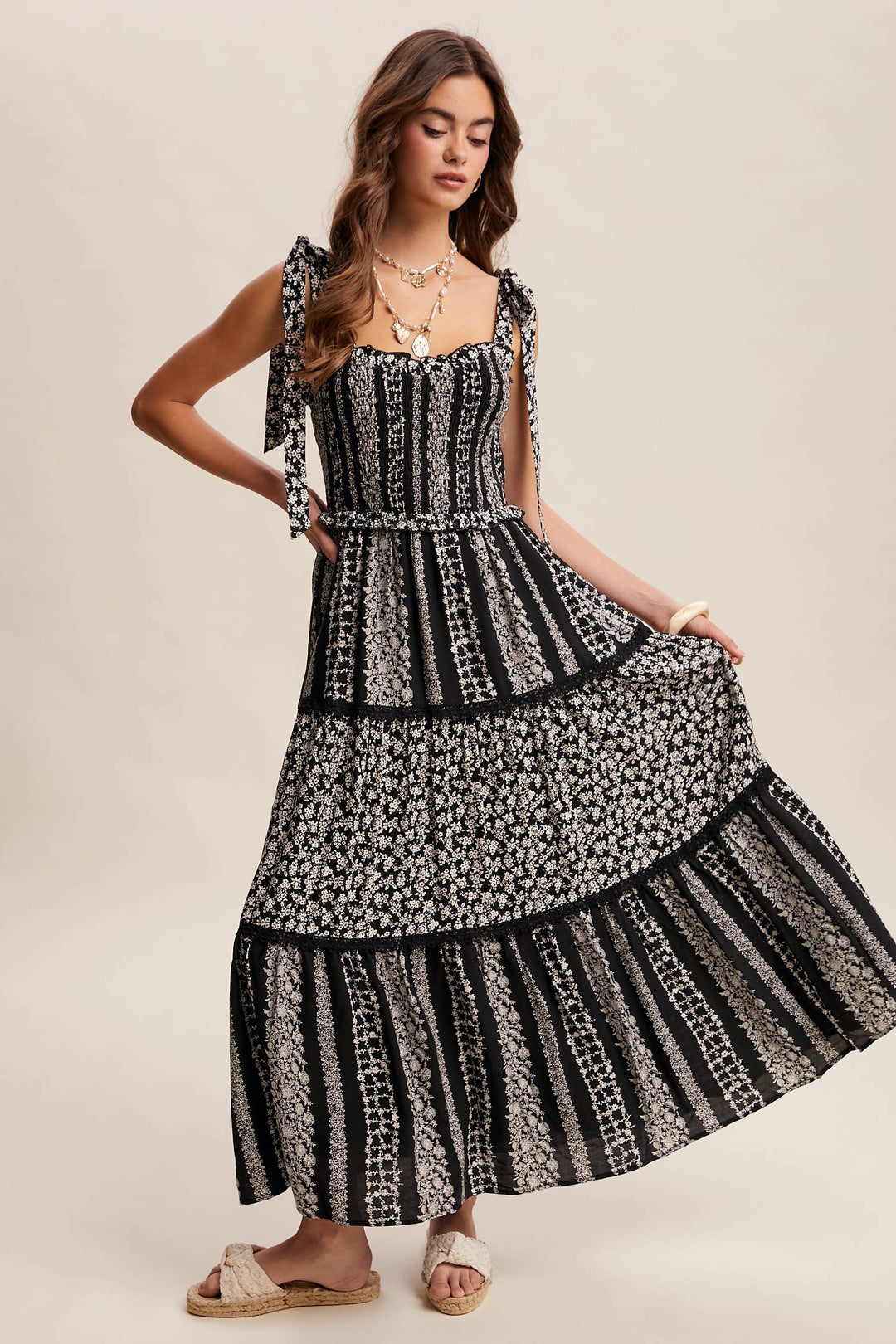 Floral Patchwork Smocked Maxi Dress
