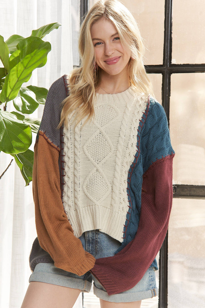 Color Block Knit Sweater Top