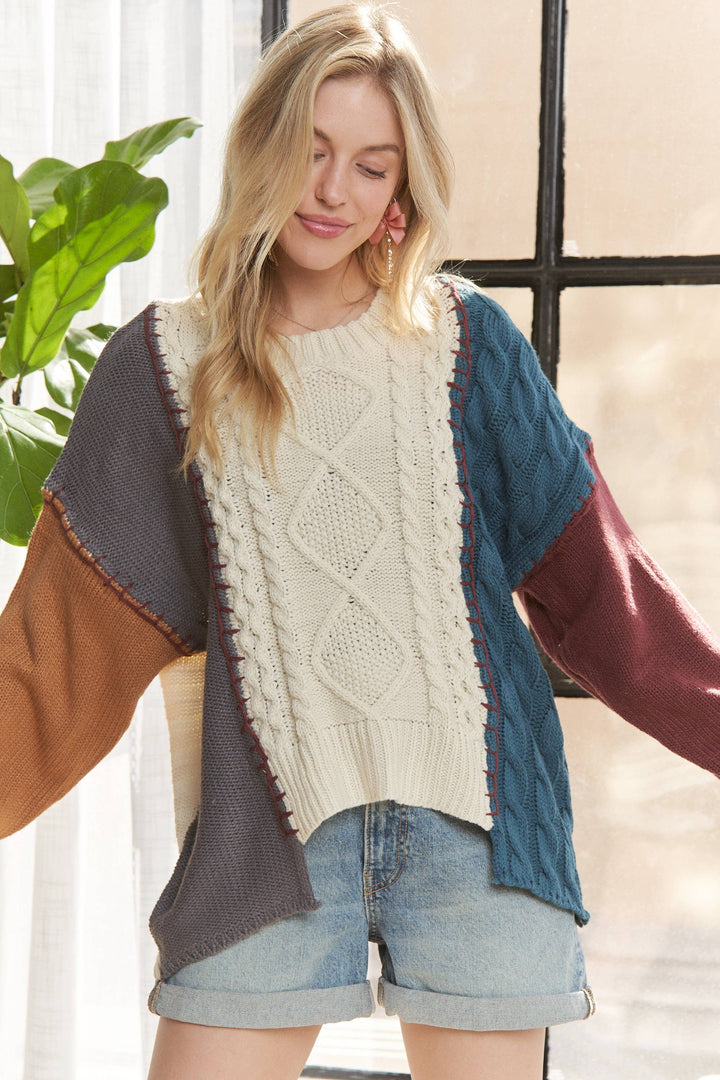 Color Block Knit Sweater Top