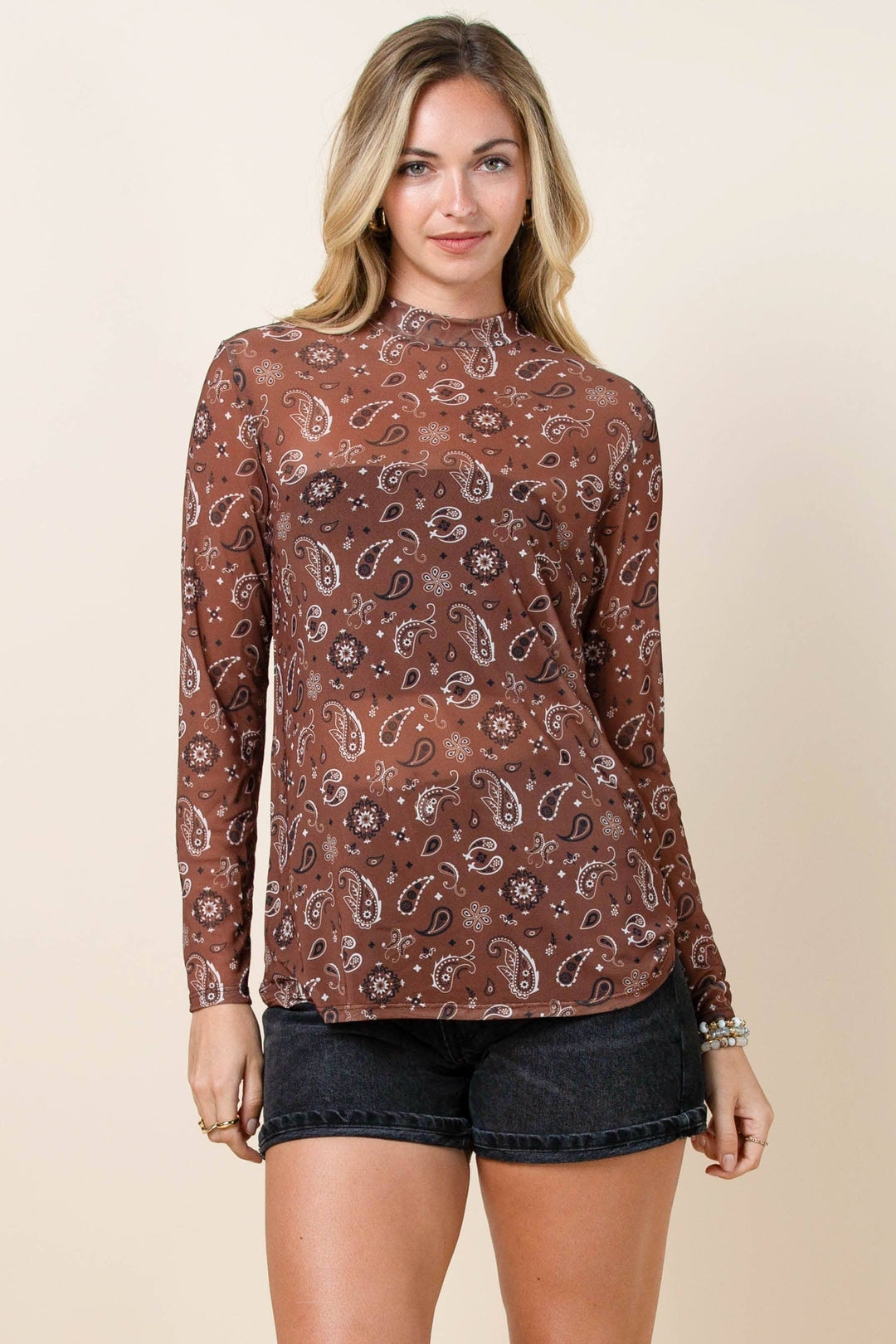 Edith Bandana Print Mesh Top