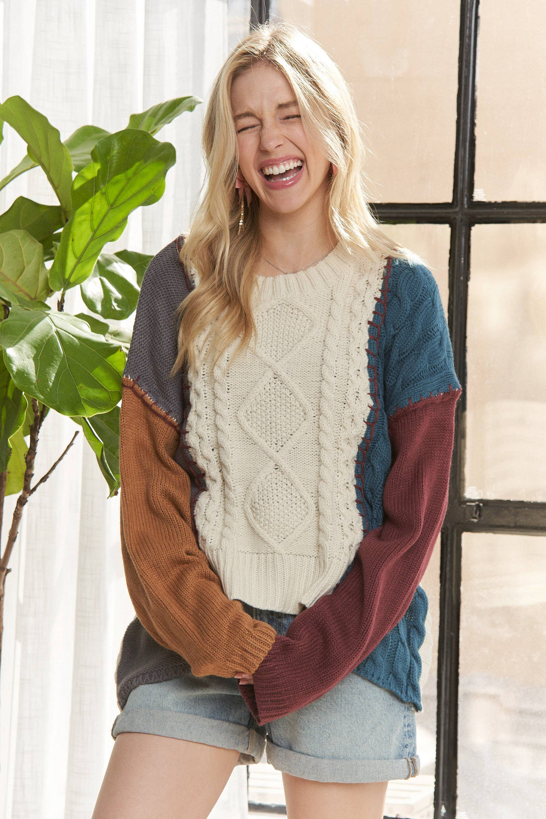 Color Block Knit Sweater Top