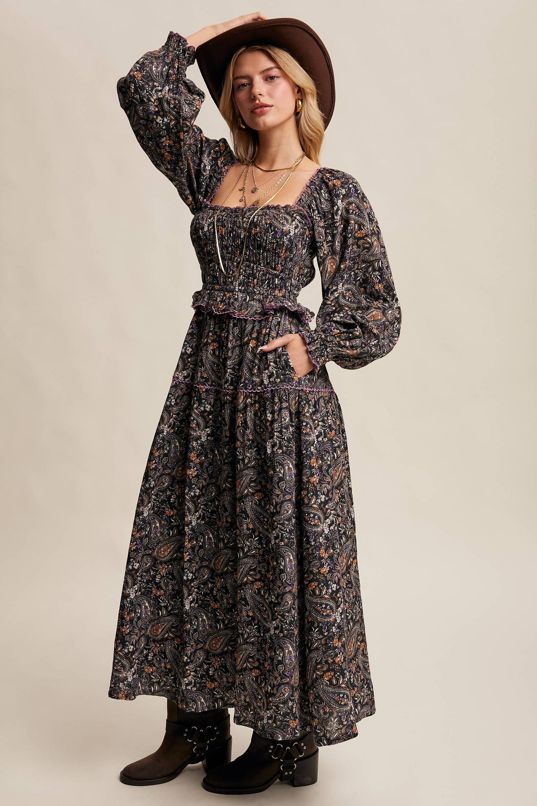 Paisley Smocked Tiered Maxi Dress