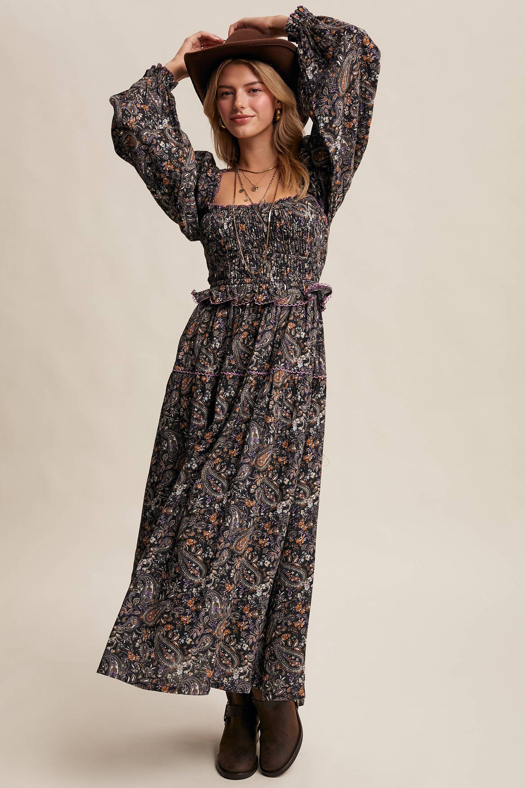 Paisley Smocked Tiered Maxi Dress