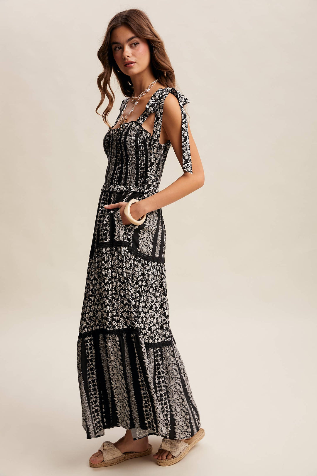 Floral Patchwork Smocked Maxi Dress