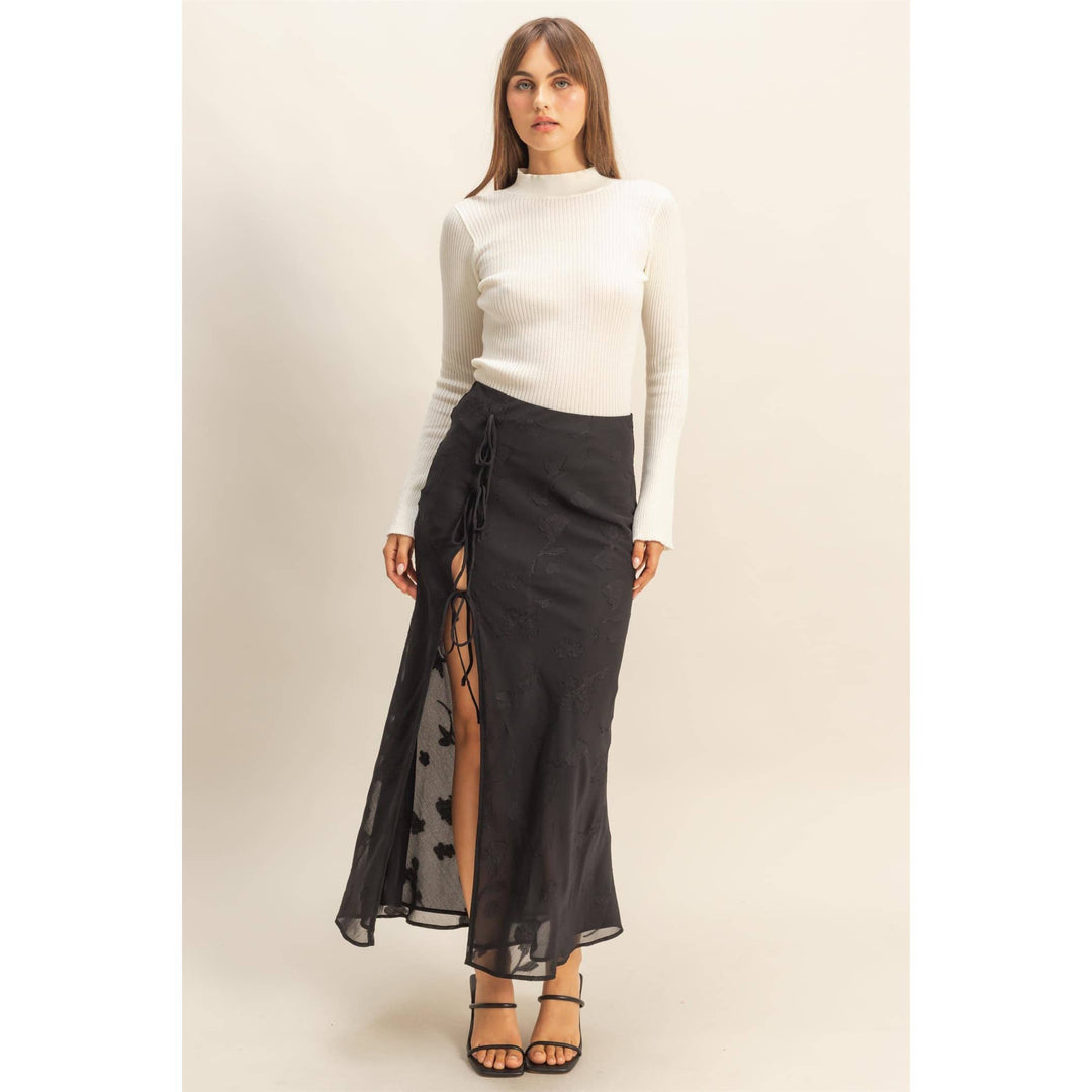 Elegant Floral Drawstring Maxi Skirt