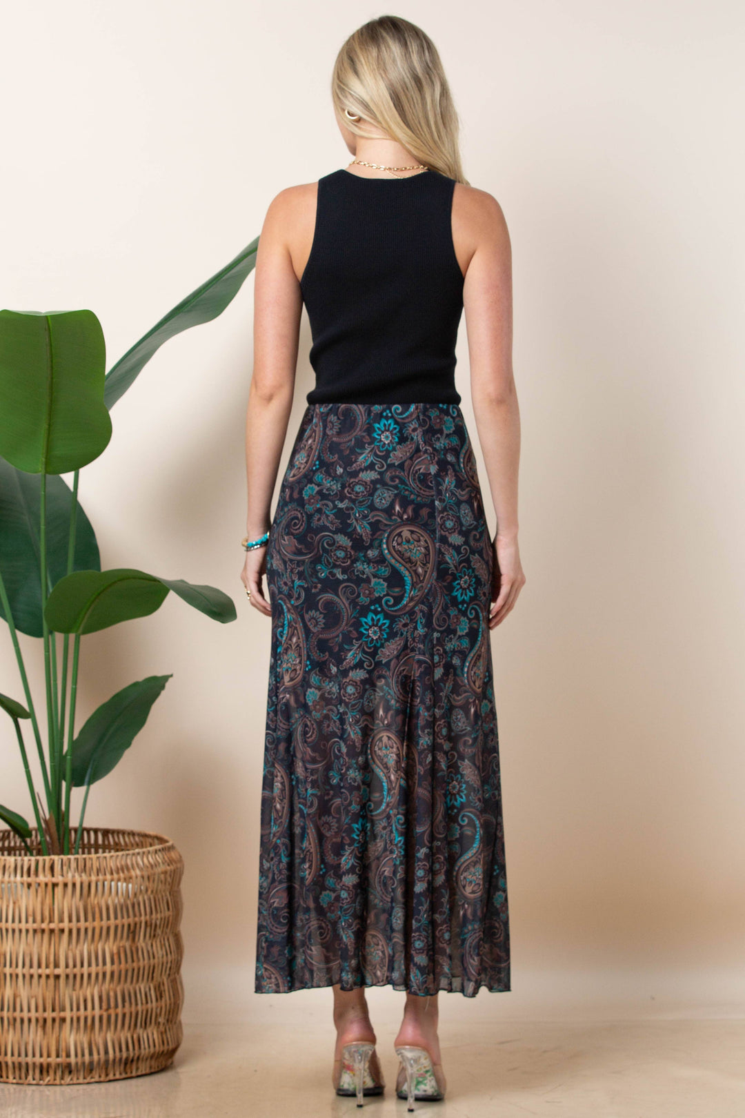 Madison Paisley Print Mesh Skirt
