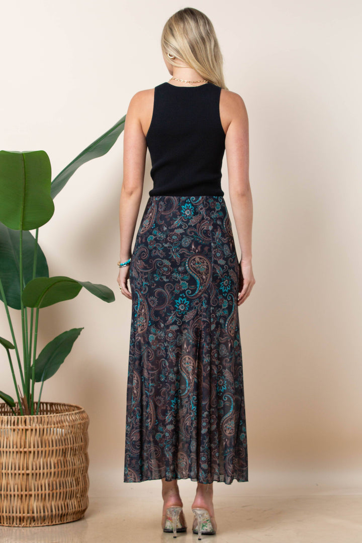 Madison Paisley Print Mesh Skirt