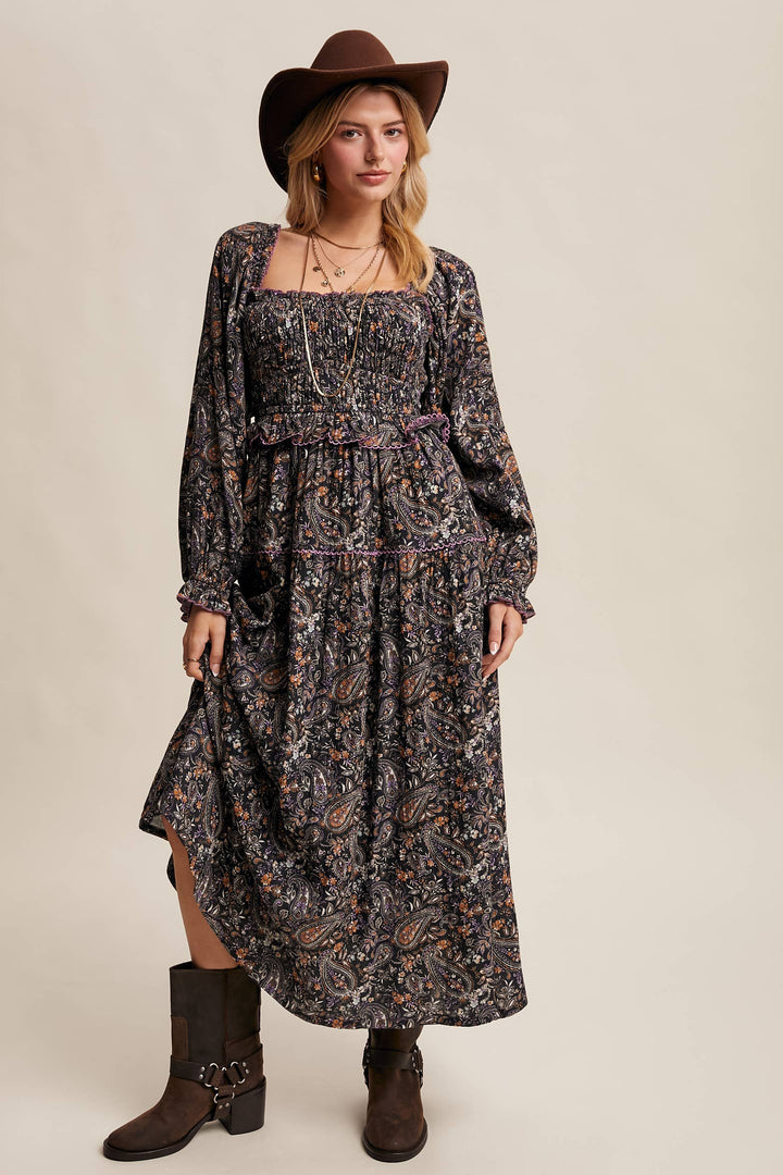 Paisley Smocked Tiered Maxi Dress