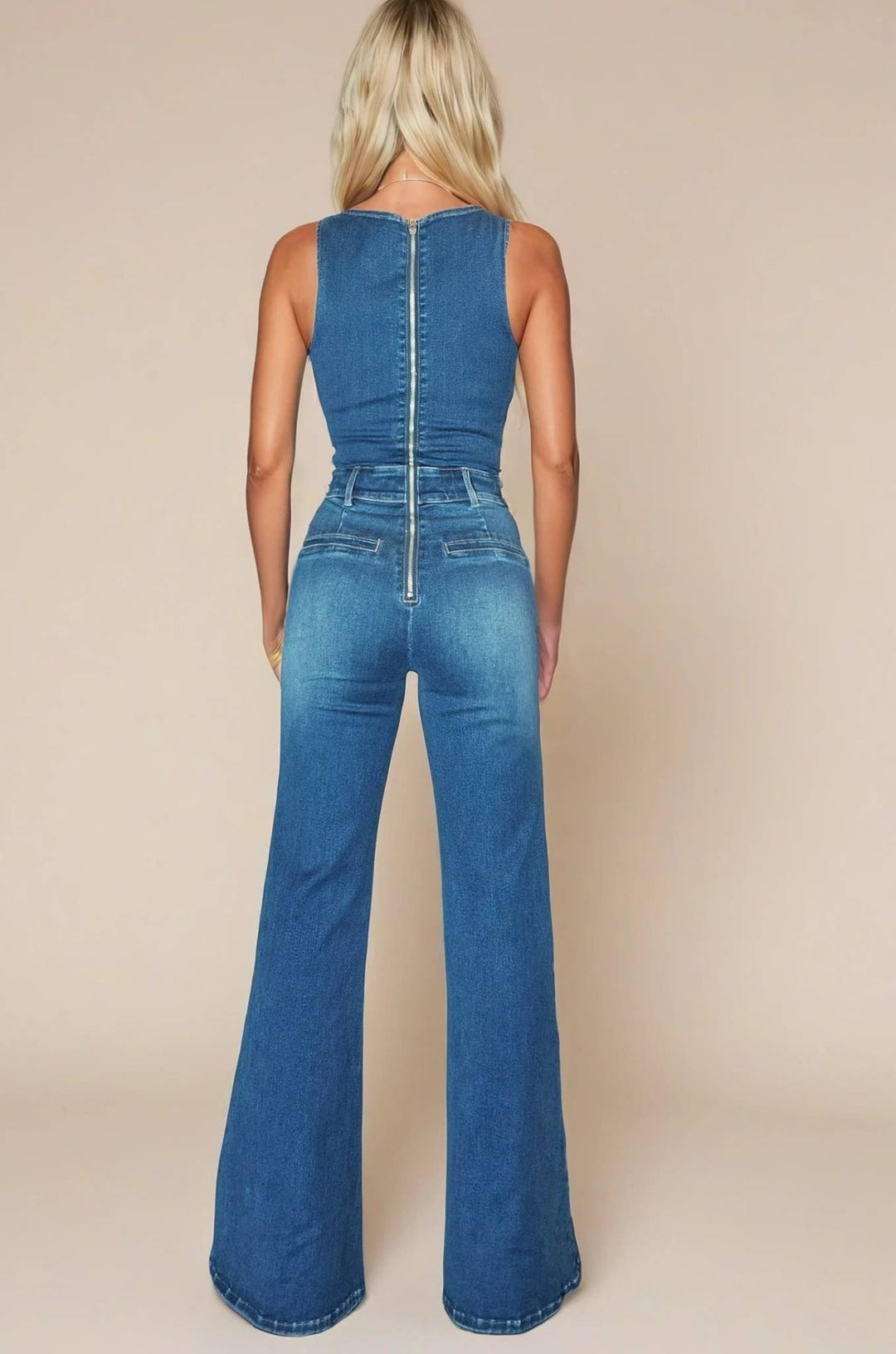 Sleeveless Wide-Leg Denim Jumpsuit