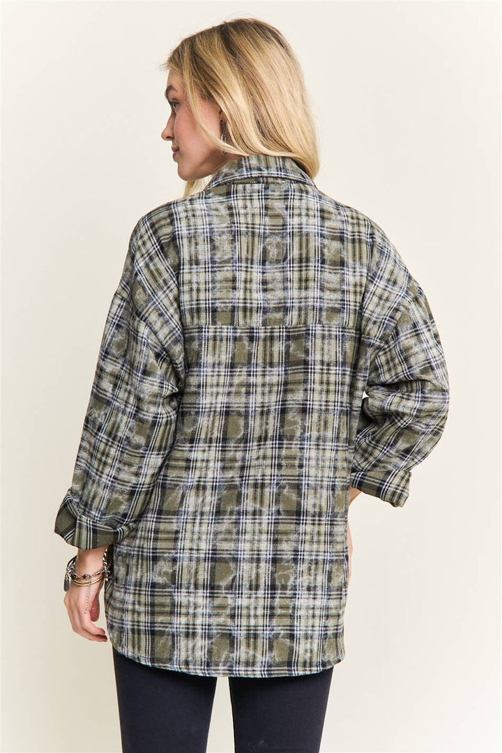 Burnout Plaid Washed Shirt |Olive