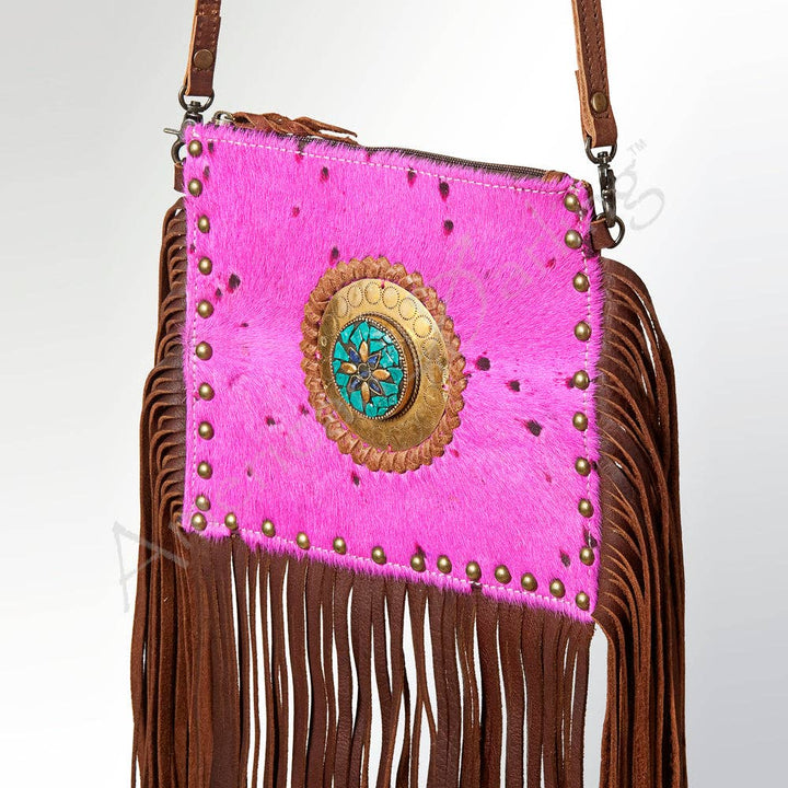 Pink Hair-On Cowhide & Leather Fringe Bag