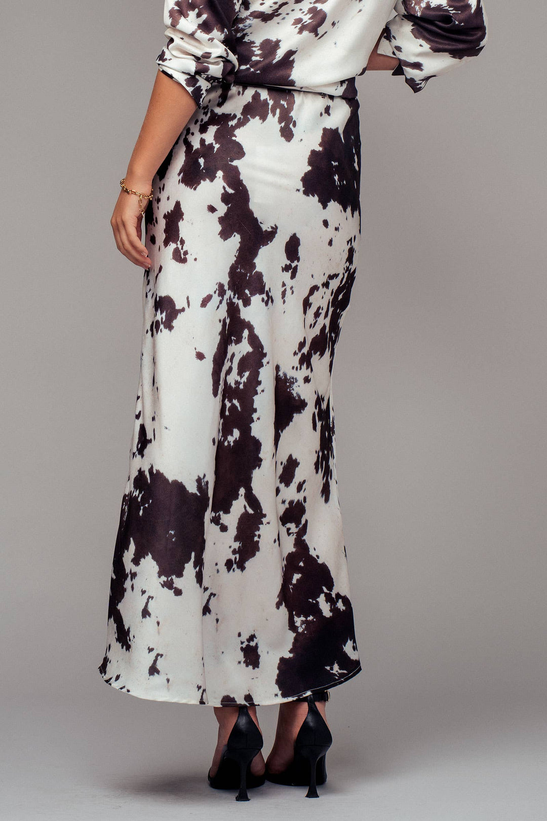 Cowhide Print Midi Skirt