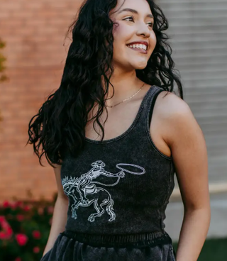 Bronc Bustin' Weekend Crop Top | Charcoal