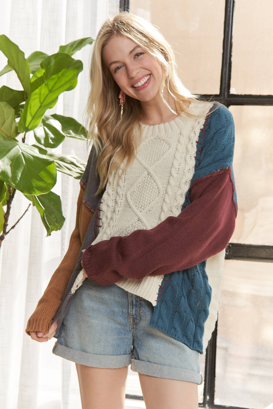 Color Block Knit Sweater Top