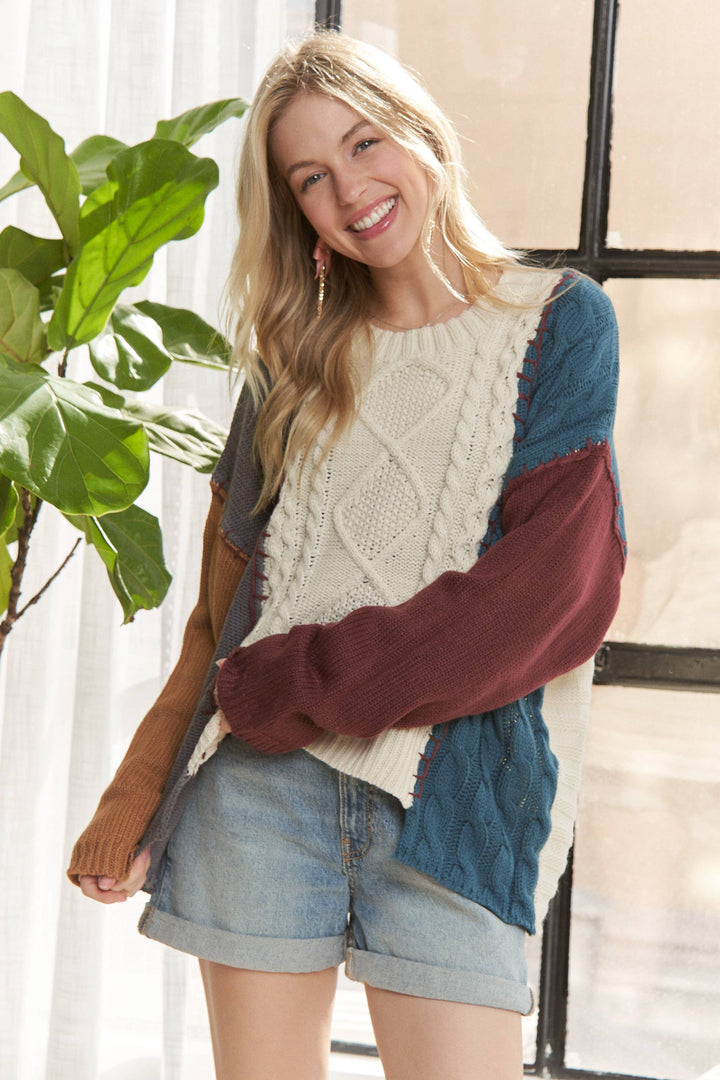 Color Block Knit Sweater Top