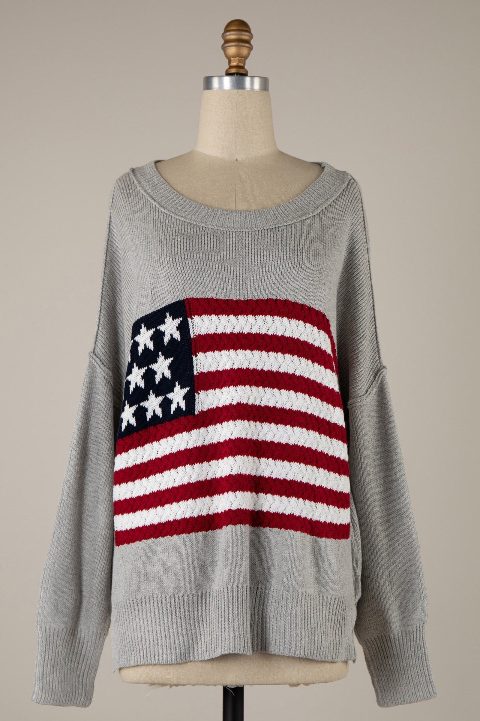 American Flag Knit Sweater in Grey | Yeah Gurl Boutique