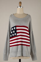 American Flag Knit Sweater in Grey | Yeah Gurl Boutique