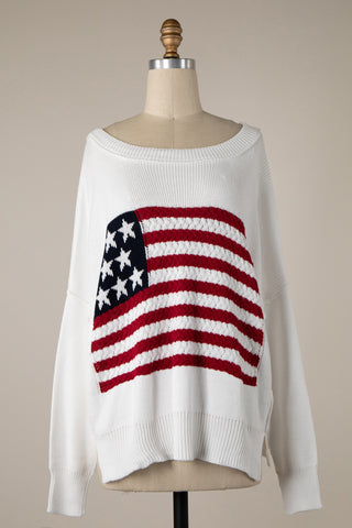 American Flag Knit Sweater Top (White)