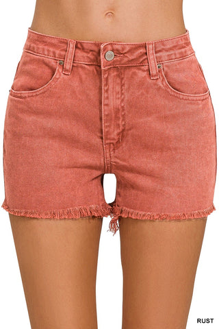 Rust Cut Off Hem Shorts