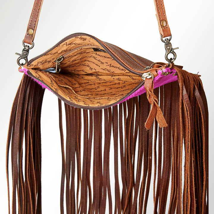 Pink Hair-On Cowhide & Leather Fringe Bag