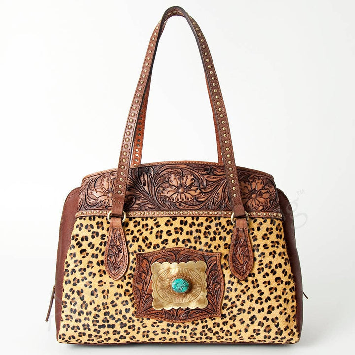 Leopard Print Hair-On Cowhide & Tooled Leather Bag