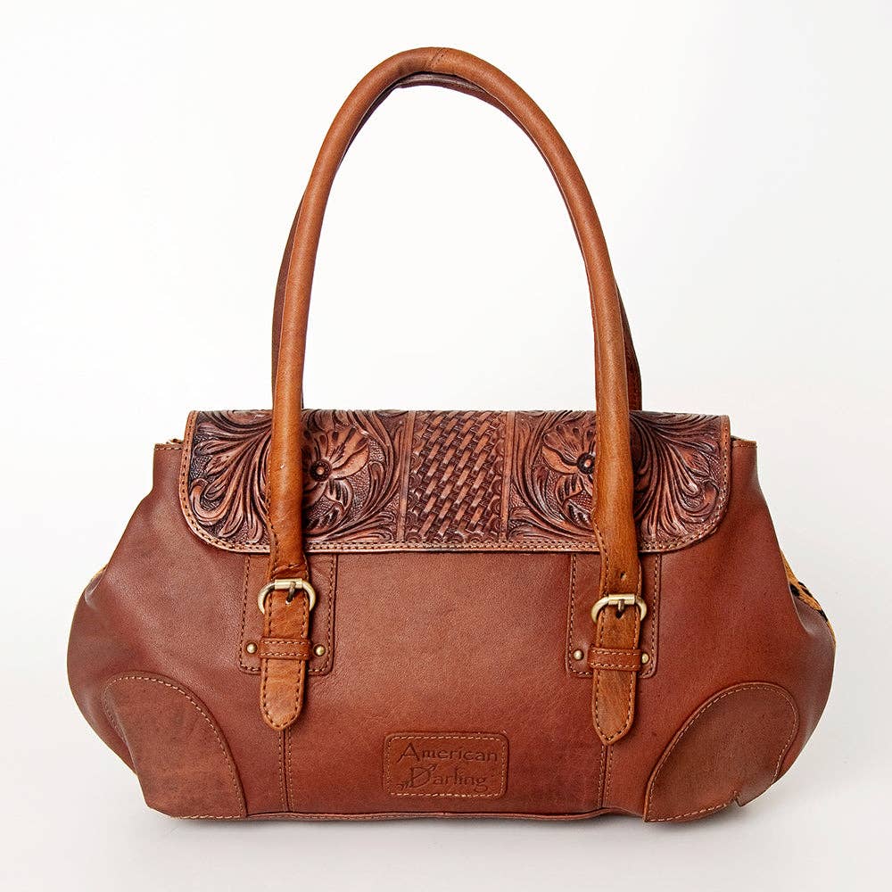 Leopard Hair-On Cowhide & Tooled Leather Buckle Bag