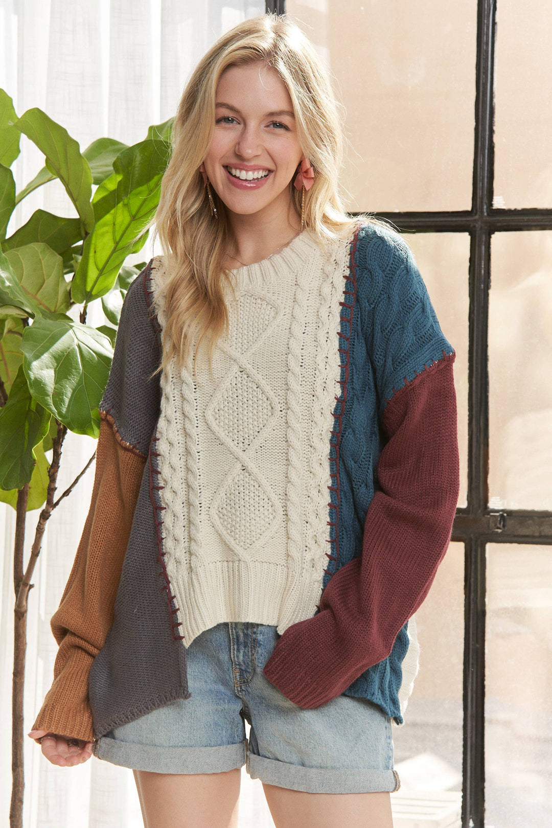 Color Block Knit Sweater Top
